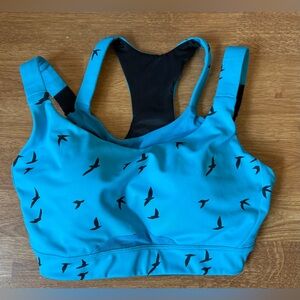 Oiselle Womens Sports Bra 34D Blue Bird Pattern